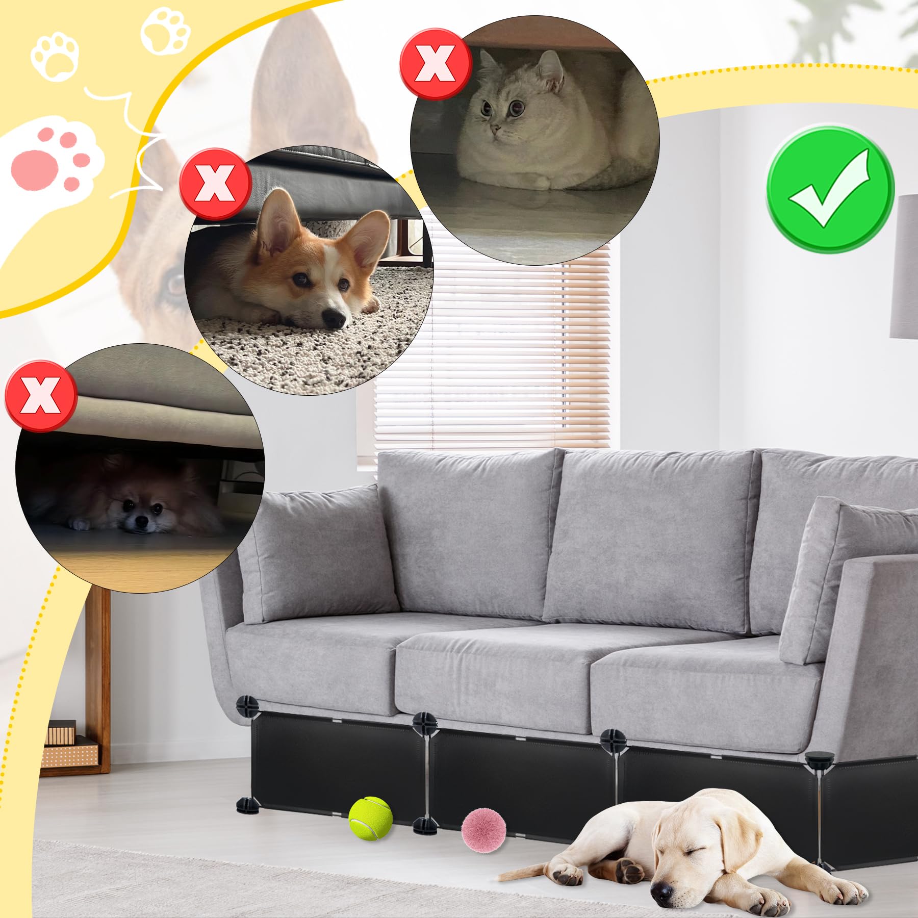 Under The Bed Blockers For Pets 14Pcs Couch Blockers For Toys Keep Dogs Off Couch Sofa Furniture,Durable Detachable Under Couch